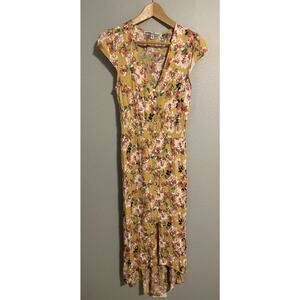 Gypsies & Moondust Womens Midi Dress Medium Yellow Floral Button Up Cottagecore
